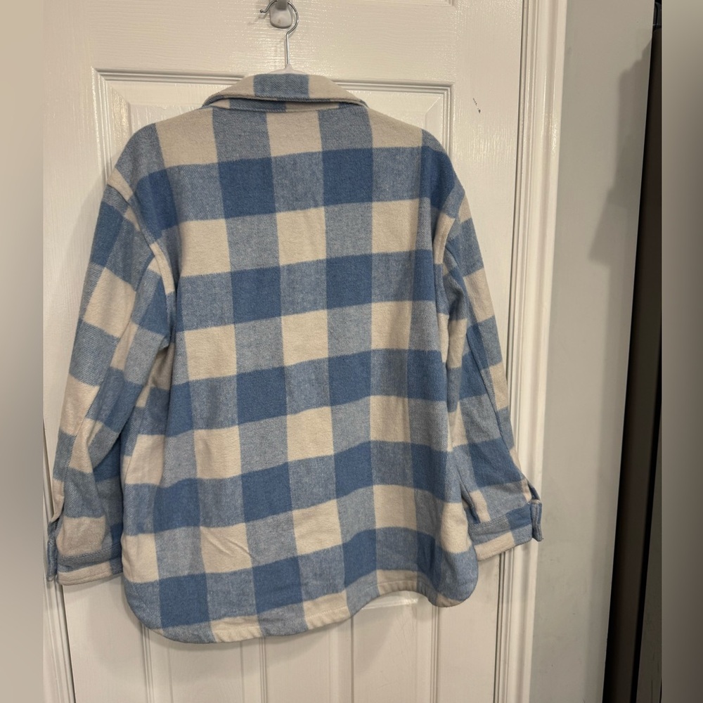 Blue and White Plaid Button-Up Shacket - Picture 2 of 3